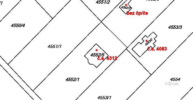 Znojmo 4312 na parcele st. 4552/5 v KÚ Znojmo-město, Katastrální mapa