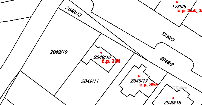 Brňany 394, Vyškov na parcele st. 2049/16 v KÚ Vyškov, Katastrální mapa