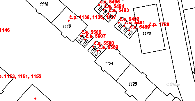 Kadaň 5509 na parcele st. 1123 v KÚ Kadaň, Katastrální mapa