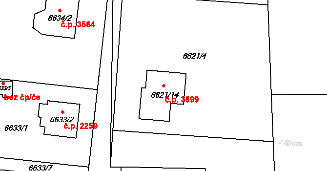 Frýdek 3599, Frýdek-Místek na parcele st. 6621/14 v KÚ Frýdek, Katastrální mapa