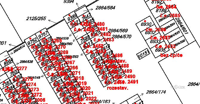Hodonín 2486 na parcele st. 6918 v KÚ Hodonín, Katastrální mapa