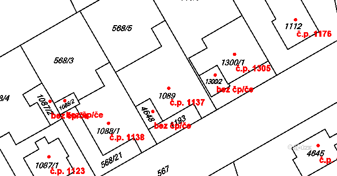 Zábřeh 1137, Ostrava na parcele st. 1089 v KÚ Zábřeh nad Odrou, Katastrální mapa