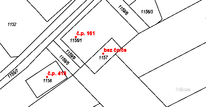 Zádveřice-Raková 41213840 na parcele st. 1157 v KÚ Zádveřice, Katastrální mapa