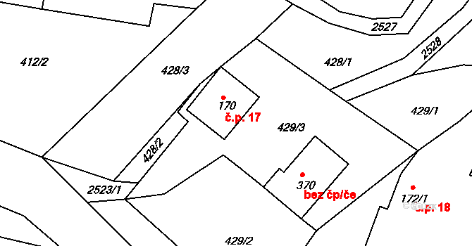 Klokočov 17, Vítkov na parcele st. 170 v KÚ Klokočov u Vítkova, Katastrální mapa