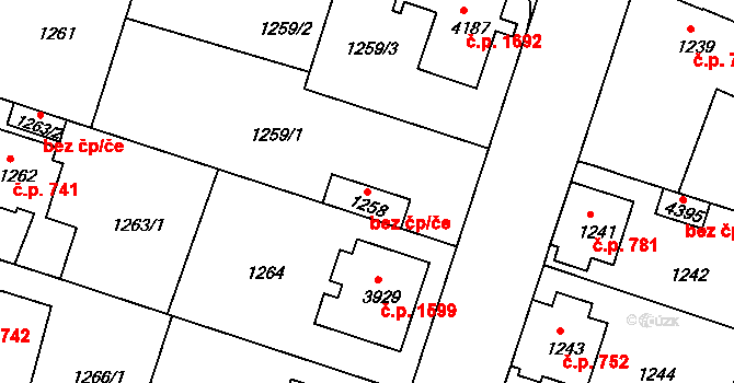 Čelákovice 43215840 na parcele st. 1258 v KÚ Čelákovice, Katastrální mapa