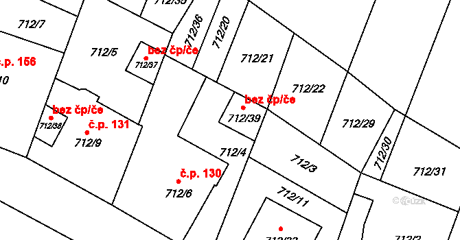 Těšetice 44054840 na parcele st. 712/39 v KÚ Těšetice u Znojma, Katastrální mapa
