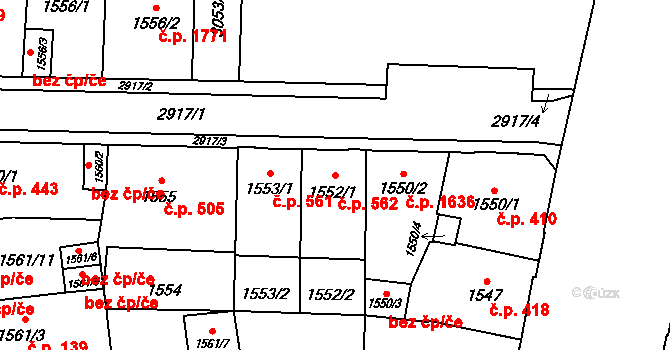Předměstí 562, Opava na parcele st. 1552/1 v KÚ Opava-Předměstí, Katastrální mapa