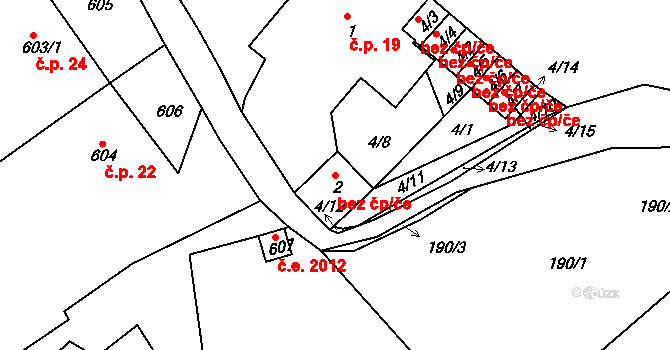 Teplice 45136840 na parcele st. 2 v KÚ Sobědruhy, Katastrální mapa