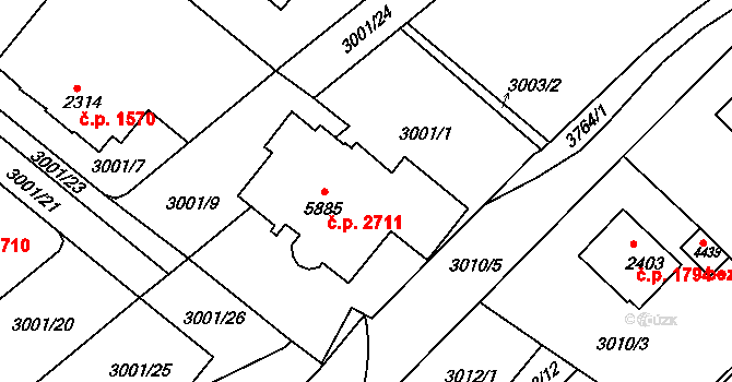 Rakovník II 2711, Rakovník na parcele st. 5885 v KÚ Rakovník, Katastrální mapa