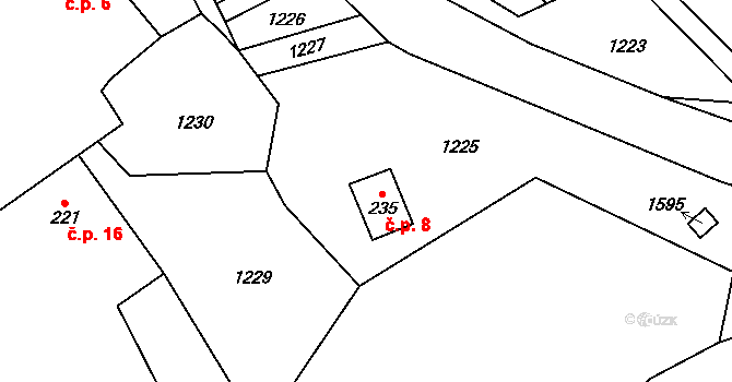 Malinné 8, Prosetín na parcele st. 235 v KÚ Prosetín u Hlinska, Katastrální mapa