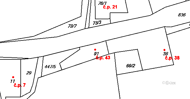 Bor u Chroustovic 43, Rosice na parcele st. 91 v KÚ Bor u Chroustovic, Katastrální mapa