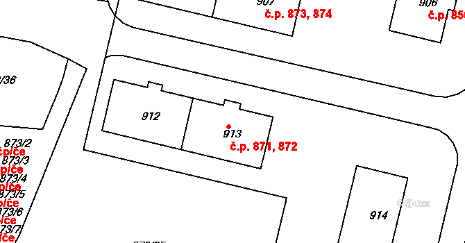 Nýřany 871,872 na parcele st. 913 v KÚ Nýřany, Katastrální mapa