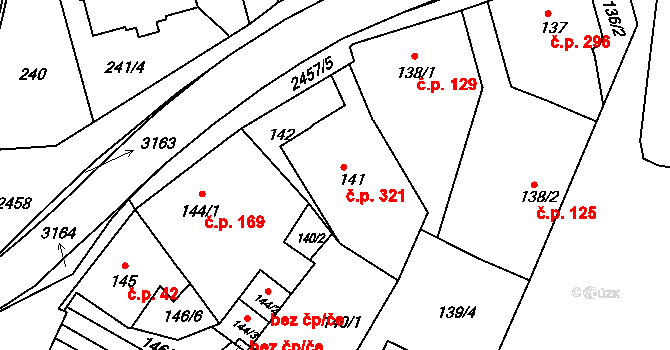 Jeseník 321 na parcele st. 141 v KÚ Jeseník, Katastrální mapa