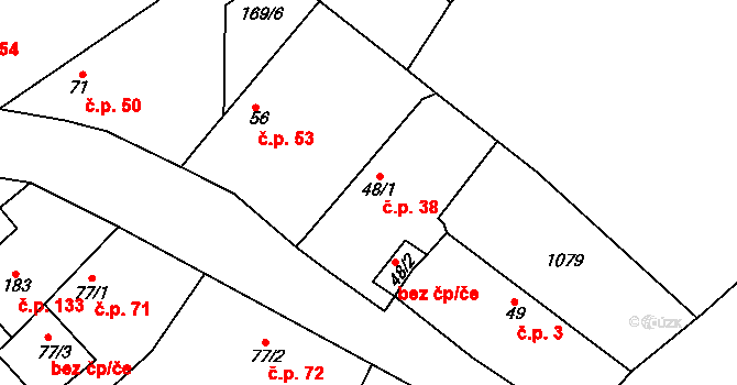 Konětopy 38 na parcele st. 48/1 v KÚ Konětopy, Katastrální mapa