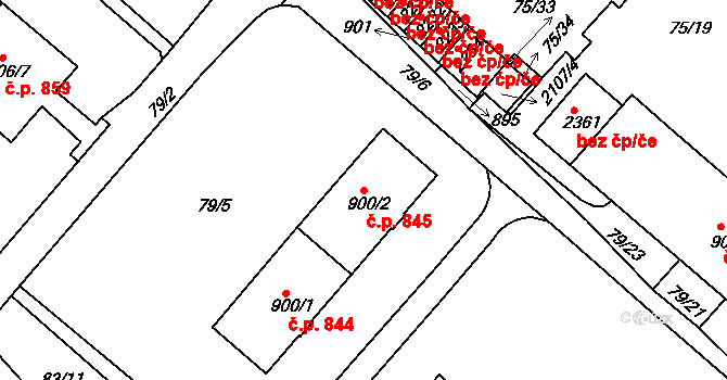Neratovice 845 na parcele st. 900/2 v KÚ Neratovice, Katastrální mapa