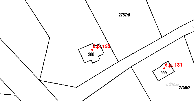 Kunratice u Cvikova 152 na parcele st. 560 v KÚ Kunratice u Cvikova, Katastrální mapa