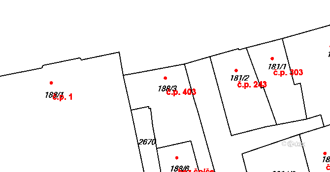 Radnice 403 na parcele st. 188/3 v KÚ Radnice u Rokycan, Katastrální mapa