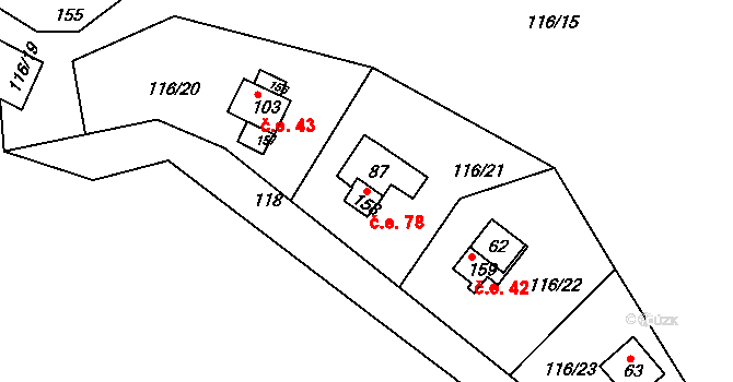 Míčov 78, Míčov-Sušice na parcele st. 87 v KÚ Míčov, Katastrální mapa