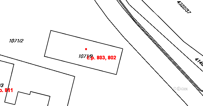 Pražské Předměstí 802,803, Jaroměř na parcele st. 1071/9 v KÚ Jaroměř, Katastrální mapa