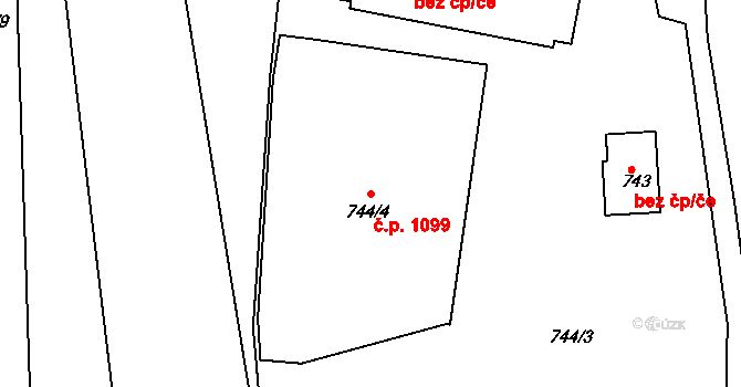 Zruč nad Sázavou 1099 na parcele st. 744/4 v KÚ Zruč nad Sázavou, Katastrální mapa