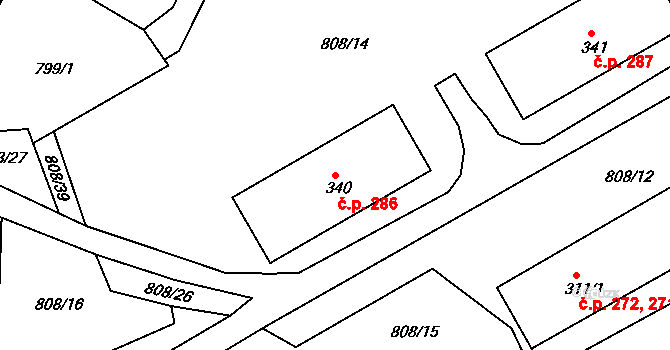 Lhenice 286 na parcele st. 340 v KÚ Lhenice, Katastrální mapa