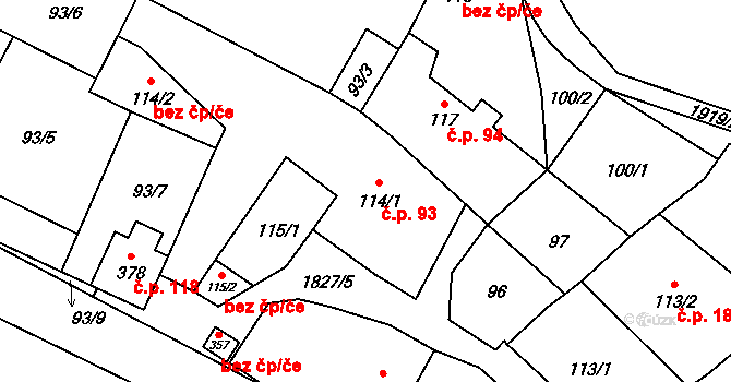 Kolešovice 93 na parcele st. 114/1 v KÚ Kolešovice, Katastrální mapa