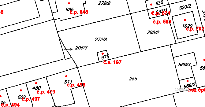 Žirovnice 197 na parcele st. 975 v KÚ Žirovnice, Katastrální mapa