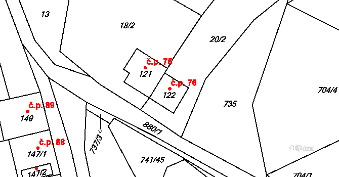 Černýš 76, Perštejn na parcele st. 122 v KÚ Černýš, Katastrální mapa