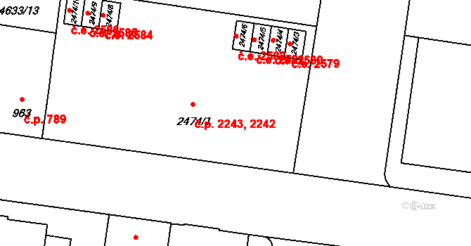 Žatec 2242,2243 na parcele st. 2474/1 v KÚ Žatec, Katastrální mapa
