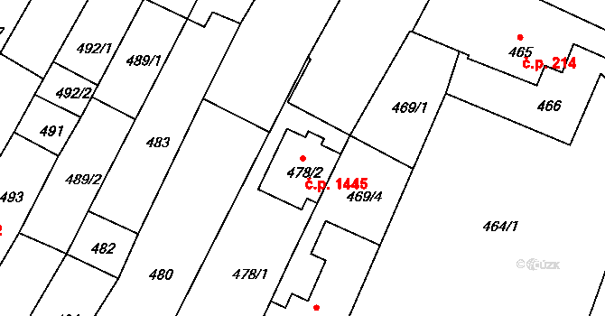 Hluk 1445 na parcele st. 478/2 v KÚ Hluk, Katastrální mapa
