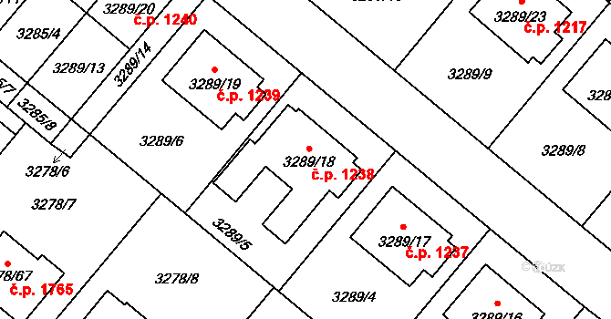 Chotěboř 1238 na parcele st. 3289/18 v KÚ Chotěboř, Katastrální mapa