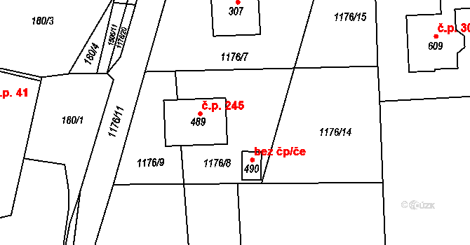 Prostřední Lánov 245, Lánov na parcele st. 489 v KÚ Prostřední Lánov, Katastrální mapa