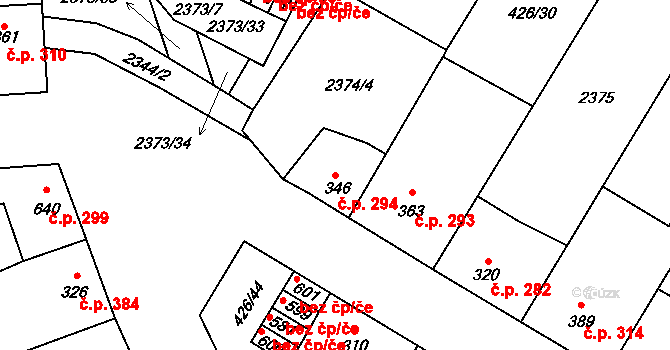 Křepice 294 na parcele st. 346 v KÚ Křepice u Hustopečí, Katastrální mapa