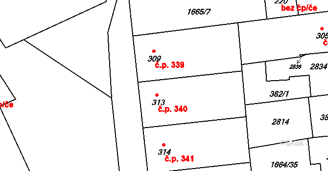 Přibice 340 na parcele st. 313 v KÚ Přibice, Katastrální mapa