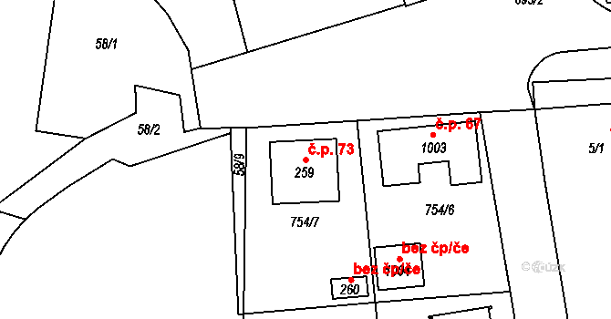 Hosov 73, Jihlava na parcele st. 259 v KÚ Hosov, Katastrální mapa