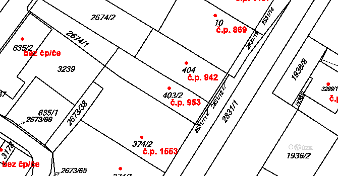 Bystřice pod Hostýnem 953 na parcele st. 403/2 v KÚ Bystřice pod Hostýnem, Katastrální mapa