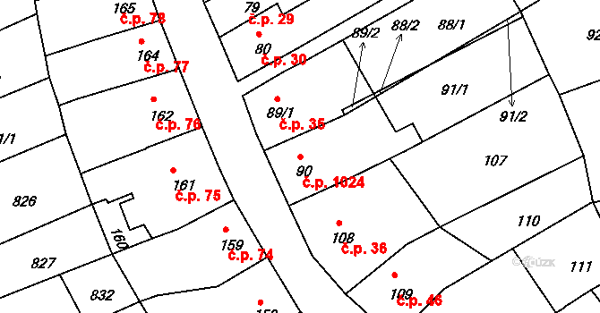 Holešov 1024 na parcele st. 90 v KÚ Holešov, Katastrální mapa
