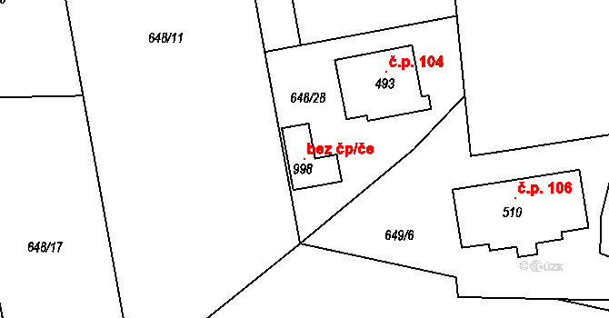 Mukařov 104459841 na parcele st. 998 v KÚ Srbín, Katastrální mapa