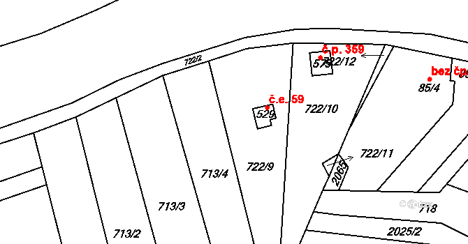 Rozstání 59 na parcele st. 529 v KÚ Rozstání pod Kojálem, Katastrální mapa