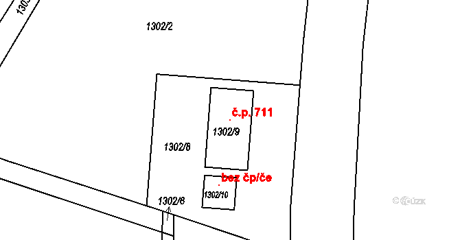 Zbýšov 711 na parcele st. 1302/9 v KÚ Zbýšov u Oslavan, Katastrální mapa