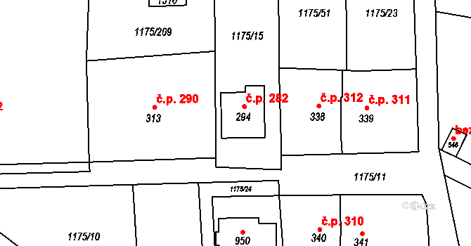 Vranov nad Dyjí 282 na parcele st. 294 v KÚ Vranov nad Dyjí, Katastrální mapa