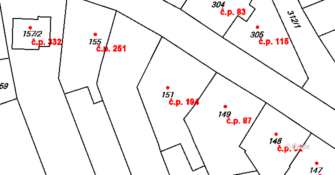 Přerov VI-Újezdec 194, Přerov na parcele st. 151 v KÚ Újezdec u Přerova, Katastrální mapa