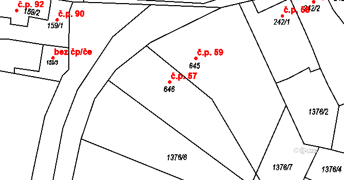 Tovačov II-Annín 57, Tovačov na parcele st. 646 v KÚ Tovačov, Katastrální mapa