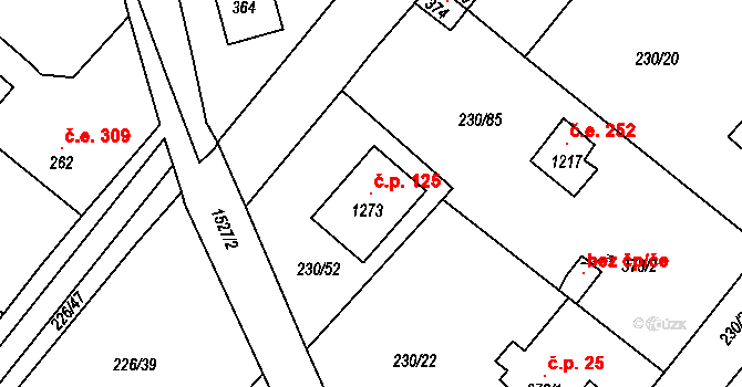 Zlenice 125, Lštění na parcele st. 1273 v KÚ Lštění, Katastrální mapa