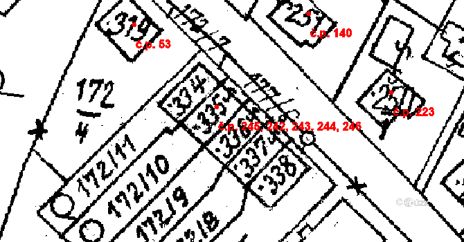 Dolní Cerekev 242,243,244,245,246 na parcele st. 338 v KÚ Dolní Cerekev, Katastrální mapa