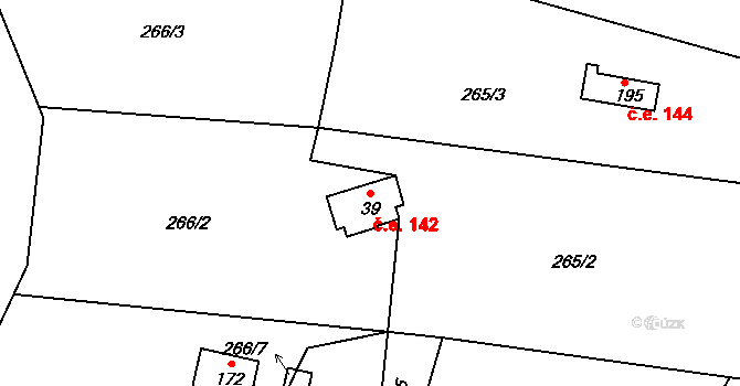 Hosov 142, Jihlava na parcele st. 39 v KÚ Hosov, Katastrální mapa