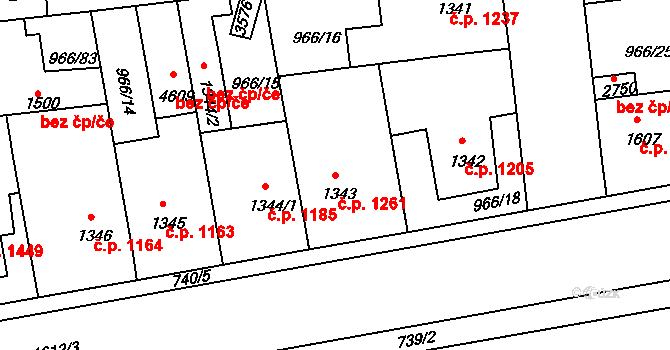 Nymburk 1261 na parcele st. 1343 v KÚ Nymburk, Katastrální mapa