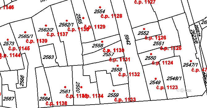 Jihlava 1131 na parcele st. 2557 v KÚ Jihlava, Katastrální mapa