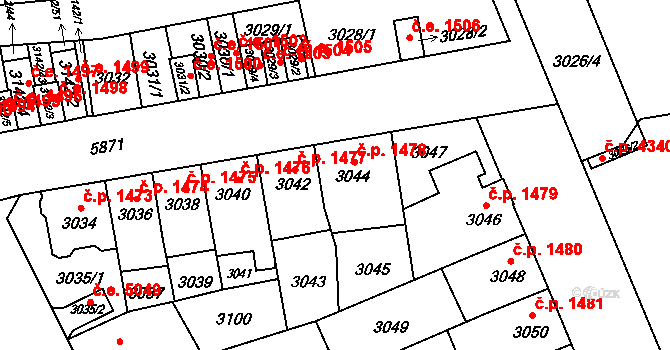 Jihlava 1478 na parcele st. 3044 v KÚ Jihlava, Katastrální mapa