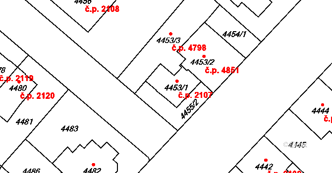 Jihlava 2107 na parcele st. 4453/1 v KÚ Jihlava, Katastrální mapa